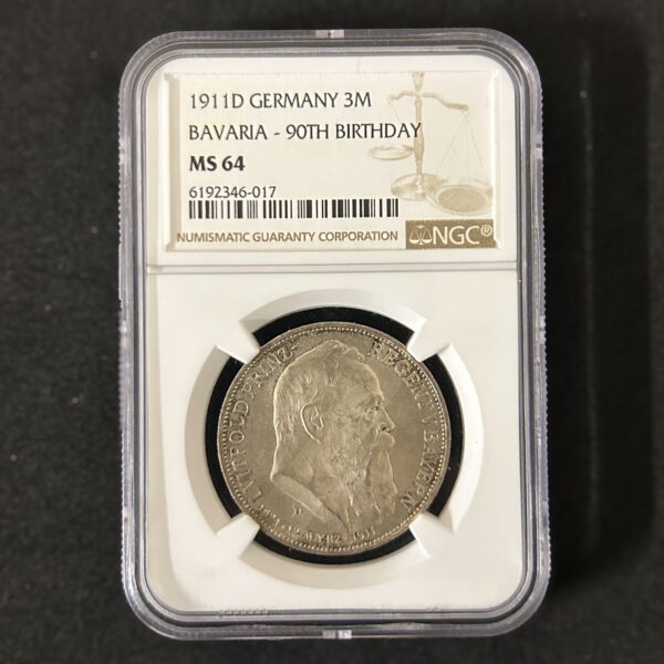 ドイツ　3マルク　1911 【NGC MS64】　世界コイン - 画像 (3)