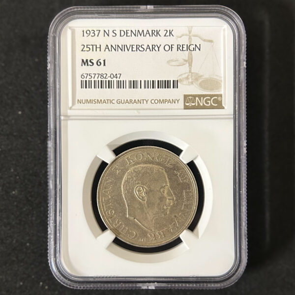 デンマーク　2クローネ　1937 【NGC MS61】　世界コイン - 画像 (3)