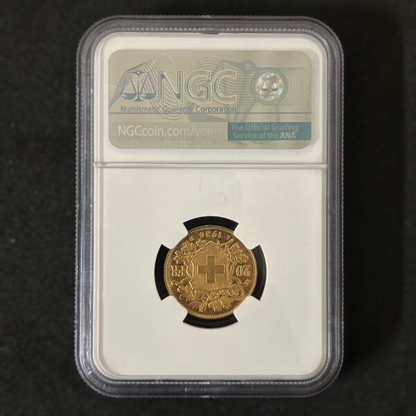 スイス　20フラン金貨　ゴールド20フラン　1935 【NGC MS67+】 - 画像 (4)