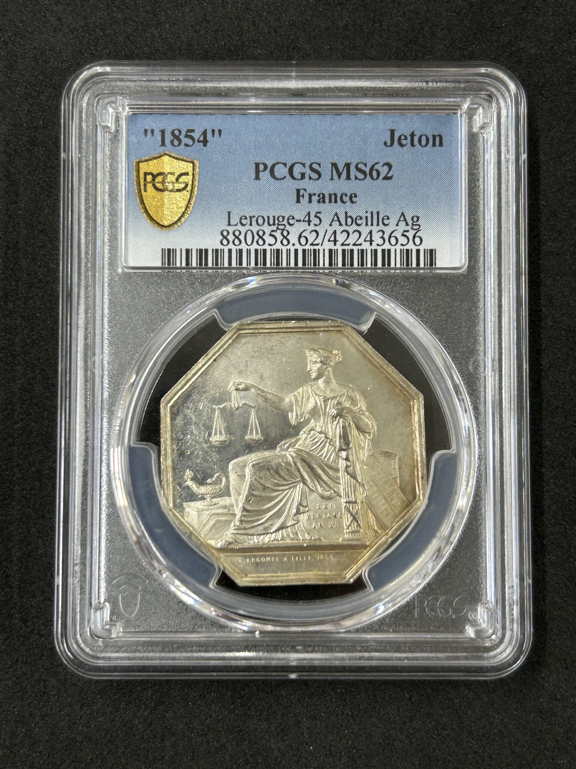 1854 フランスジェトン銀貨 PCGS MS62 最高鑑定