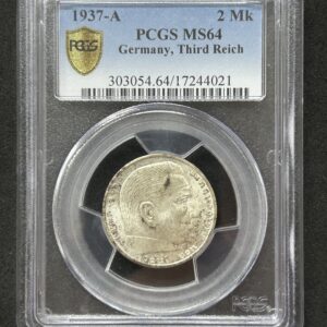 1937　ドイツ　2マルク銀貨　PCGS　MS64