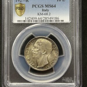 1927-Rイタリア10リラ銀貨PCGS MS64高鑑定