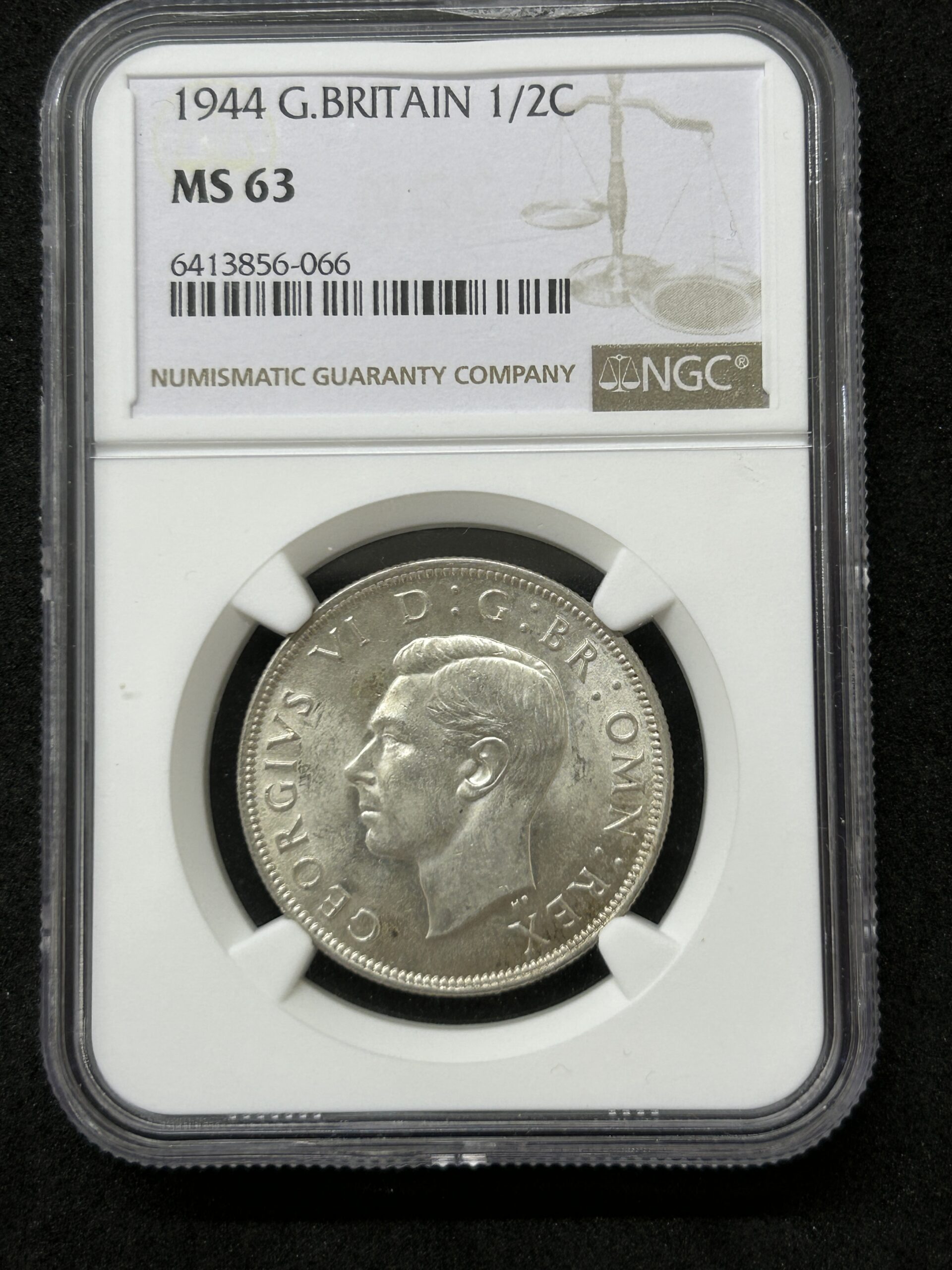 1944年 イギリス 1/2クラウン銀貨 ジョージ6世 NGC MS63 高鑑定