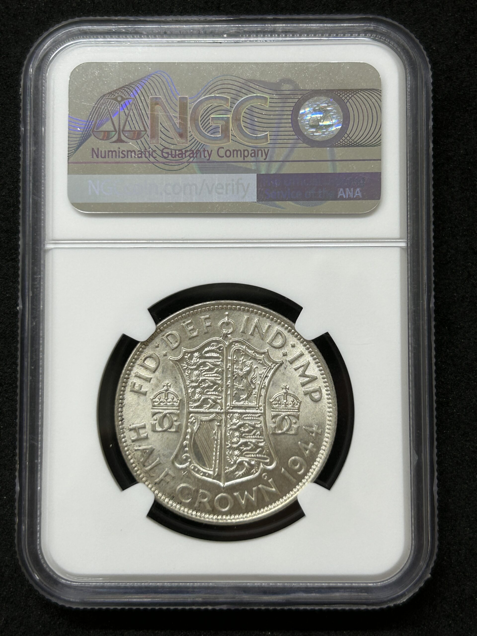 1944年 イギリス 1/2クラウン銀貨 ジョージ6世 NGC MS63 高鑑定 - 画像 (2)