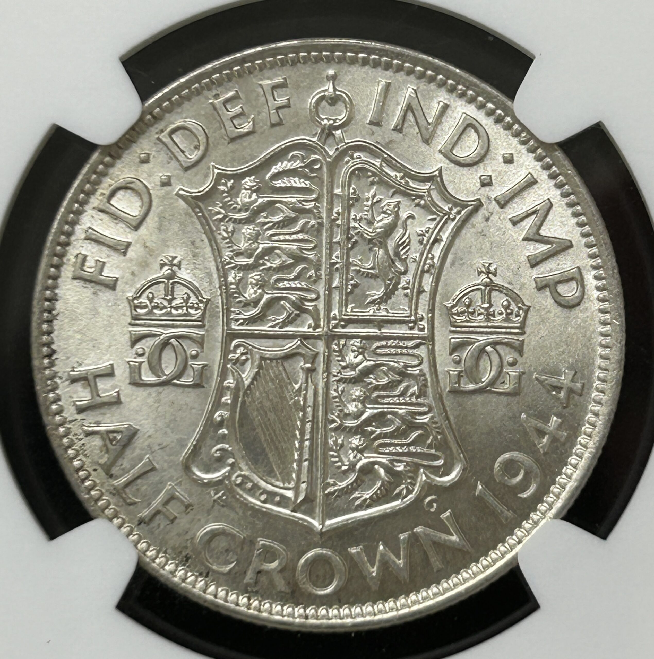 1944年 イギリス 1/2クラウン銀貨 ジョージ6世 NGC MS63 高鑑定 - 画像 (4)
