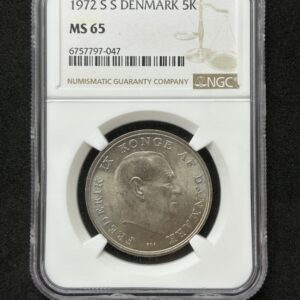 1972 デンマーク 5クローネ銀貨 NGC MS65 準TOP